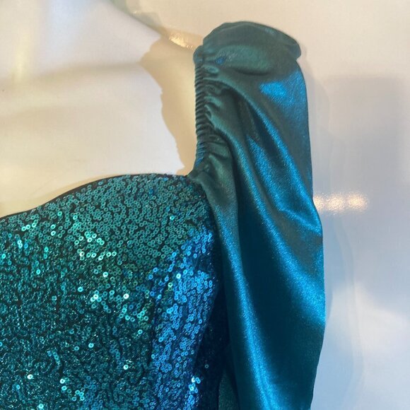 Shein Curve SZ 1XL Plus Teal sequin & satin top party formal holiday - Picture 5 of 11